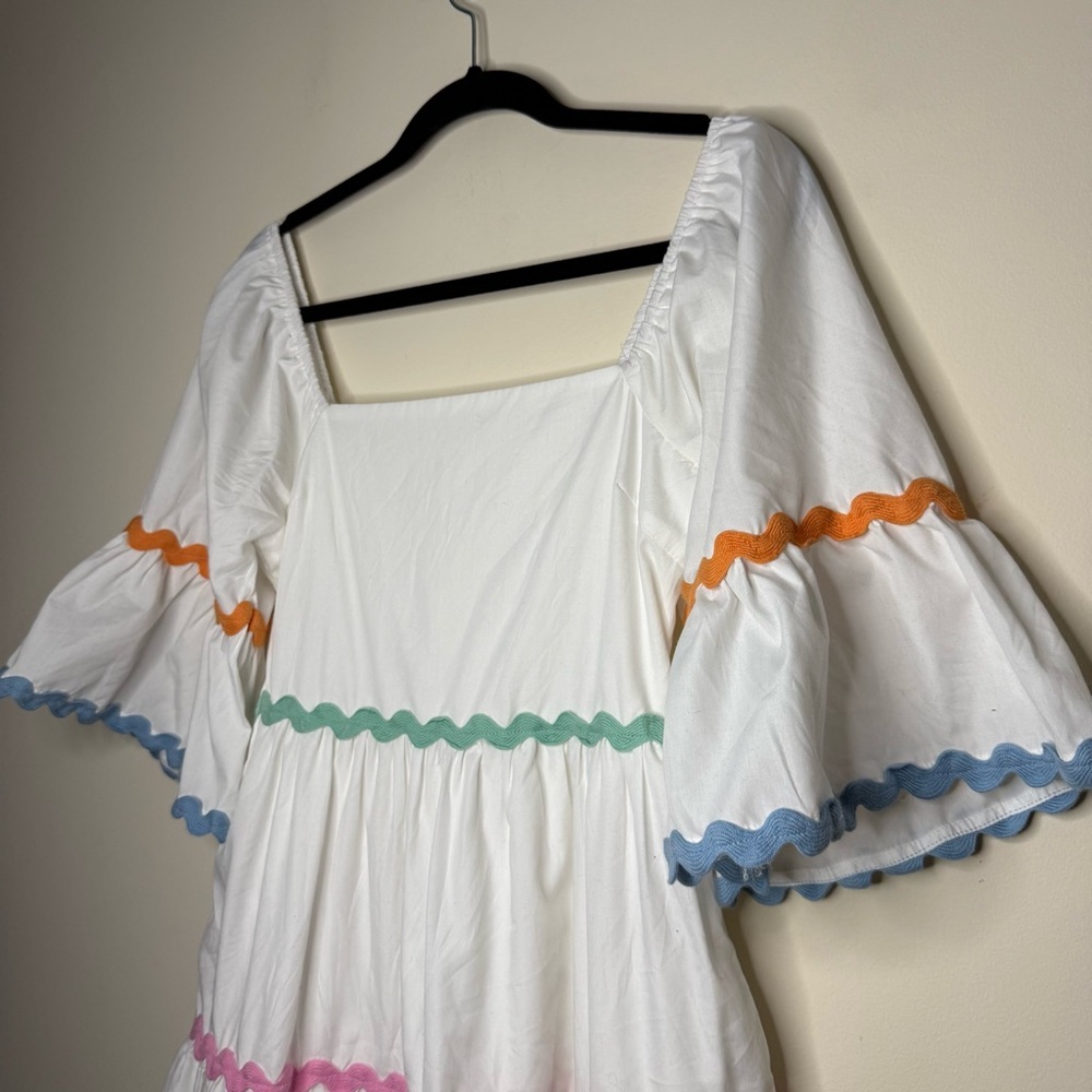 ENTRO Ric Rac Dopamine Dressing Pastel Feminine Spring Fun Ruffles Midi Dress - Picture 4 of 9